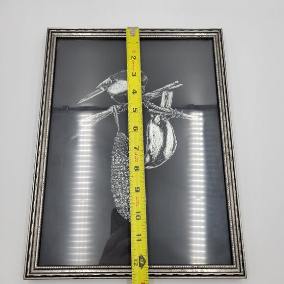Vintage Foil Bird Birds Picture Black Silver Framed Read - Picture 8 of 8